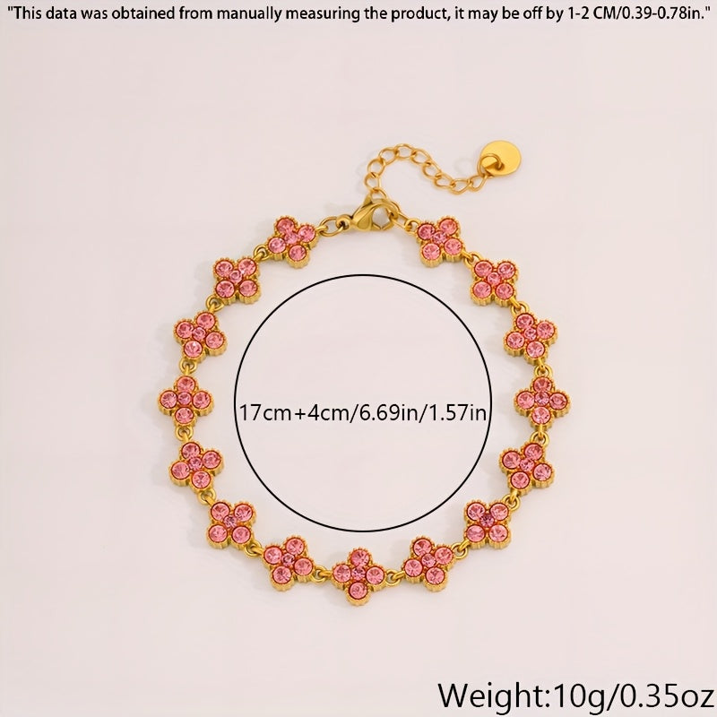 1pc Pulseira Elegante de Aço Inoxidável - Design Floral Trevo de Quatro Folhas com Corrente Verde e Tom Dourado, Compatível para Uso Diário, Festas ou Formais - Presente Perfeito de Aniversário/Aniversário para Ele - Joia Masculina para o Ano Todo, Acessório Estiloso, Artesanato Fino, Moda para Amantes da Estética