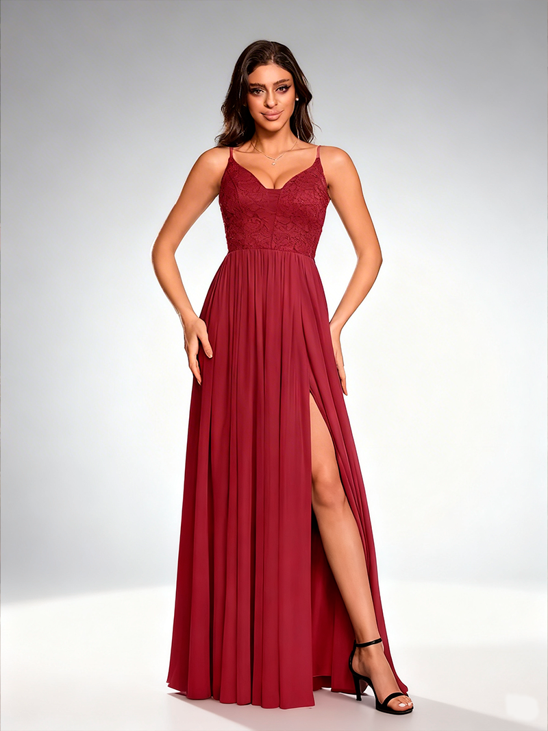 Dark Purple Glamorous Evening Dress with High Slit