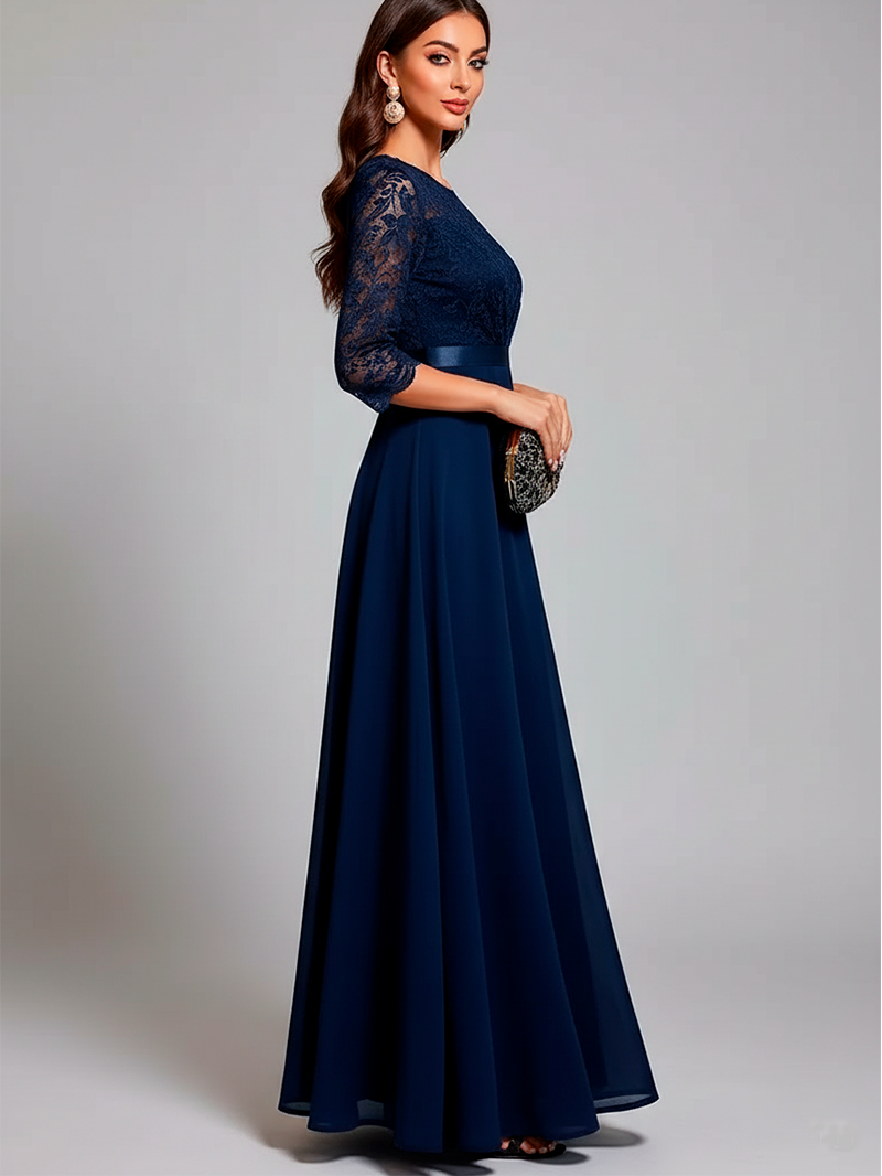 Chiffon Elegance: Exquisite Lace Evening Gown