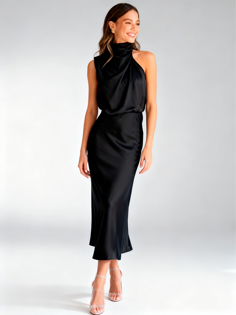 Elegant Silk Satin Sleeveless Evening Dress