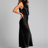Elegant Silk Satin Sleeveless Evening Dress