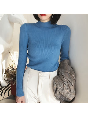 Blusa Feminina Preta Elegante - Gola Alta de Manga Longa, Modelo Slim Fit para Outono/Inverno, Ideal para Looks Casuais e Formais, Tecido Macio e Sofreto