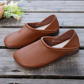 Chinelos Mocassim Retrô Femininos - Sapatilhas Marrons de Bico Redondo com Sola de Borracha Macia, Para Todas as Estações/Exterior, Fácil de Limpar e Lavável à Mão - Botinhas Baixas Amigáveis para Avós e Idosos