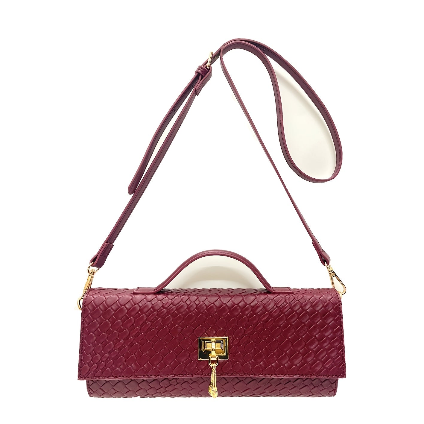 Elegante Bolsa Feminina em Bordô com Alça Destacável e Fecho Dourado - Clutch Versátil para Casamentos, Festas, Compras - Presente de Natal Durável para Ela