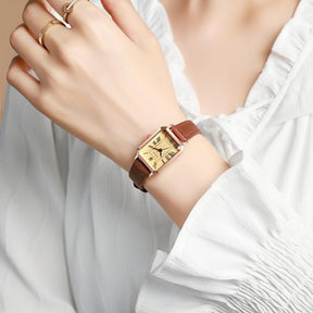 Relógio Analógico Vintage Feminino com Caixa Redonda e Pulseira de PU - Mostrador Minimalista com Subdial Retangular Pequeno, Movimento a Quartzo para Ocasiões Casuais e Elegantes, Relógio de Pulso Elegante para o Dia a Dia