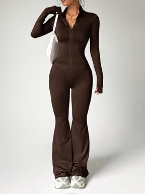 Conjunto Casual Feminino Primavera/Verão 25 Anos: Jaqueta Aberta com Zíper e Calça Flare Ajustada, Top Slim Fit com Bolsos para Polegar e Calças de Cintura Alta