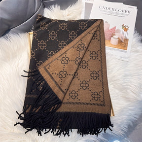 Cachecol de Luxo Imitação Caxemira para Mulher - Elegante Envolvimento de Xaile de Dupla Face, Acessório de Inverno Macio e Quente para Looks Formais e Diários - Cachecol de Moda Sofisticado para Clima Frio em Preto e Cinzento, Envolvimento de Pescoço Versátil, Tecido Jacquard, Tecido Premium