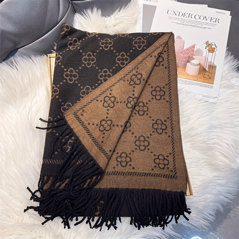 Cachecol de Luxo Imitação Caxemira para Mulher - Elegante Envolvimento de Xaile de Dupla Face, Acessório de Inverno Macio e Quente para Looks Formais e Diários - Cachecol de Moda Sofisticado para Clima Frio em Preto e Cinzento, Envolvimento de Pescoço Versátil, Tecido Jacquard, Tecido Premium