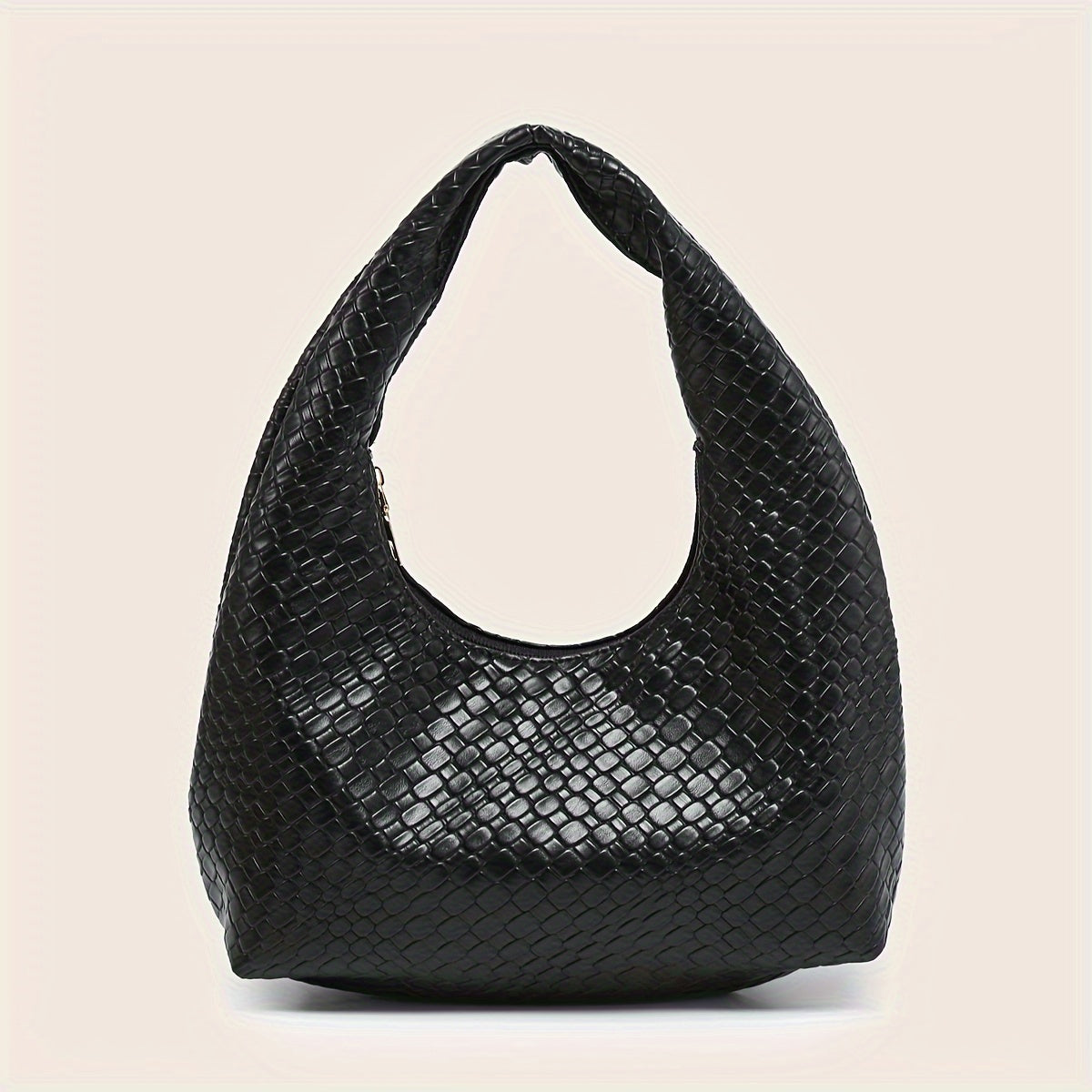 Bolsa Hobo Elegante Bordô Tecida com Crescente para Mulheres - Cor Sólida Chique, Fecho de Zíper, Tote de Ombro em Couro Ecológico Durável com Forro de Poliéster, Bolsa de Mão Fashion para o Subaxilar