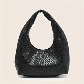 Bolsa Hobo Elegante Bordô Tecida com Crescente para Mulheres - Cor Sólida Chique, Fecho de Zíper, Tote de Ombro em Couro Ecológico Durável com Forro de Poliéster, Bolsa de Mão Fashion para o Subaxilar