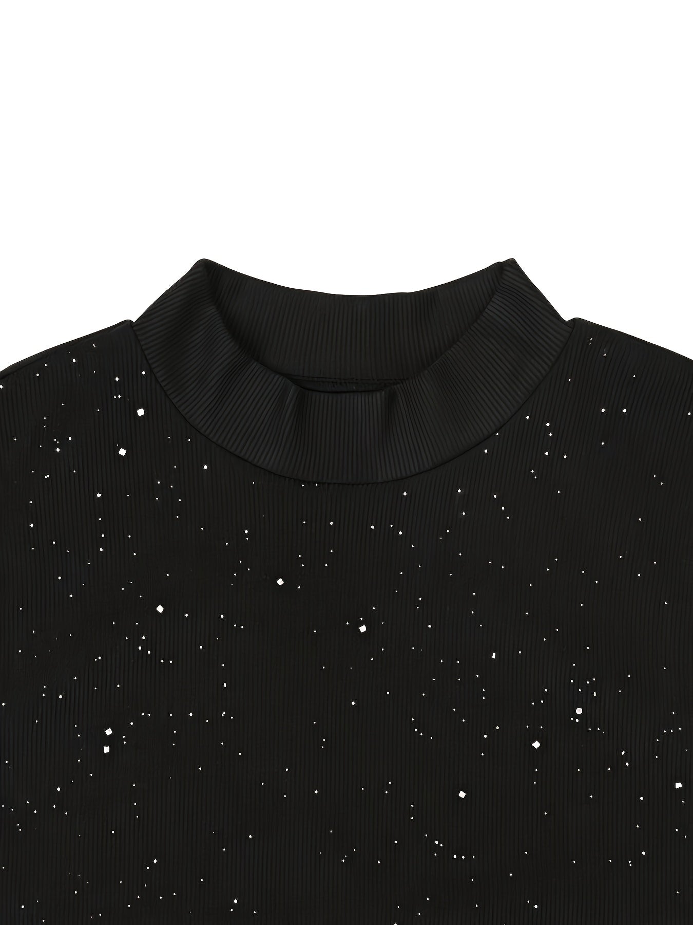 Vestido Bodycon Preto Brilhante, Decote Alto Sem Mangas Estilo Fashion para Selfies