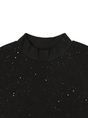 Vestido Bodycon Preto Brilhante, Decote Alto Sem Mangas Estilo Fashion para Selfies