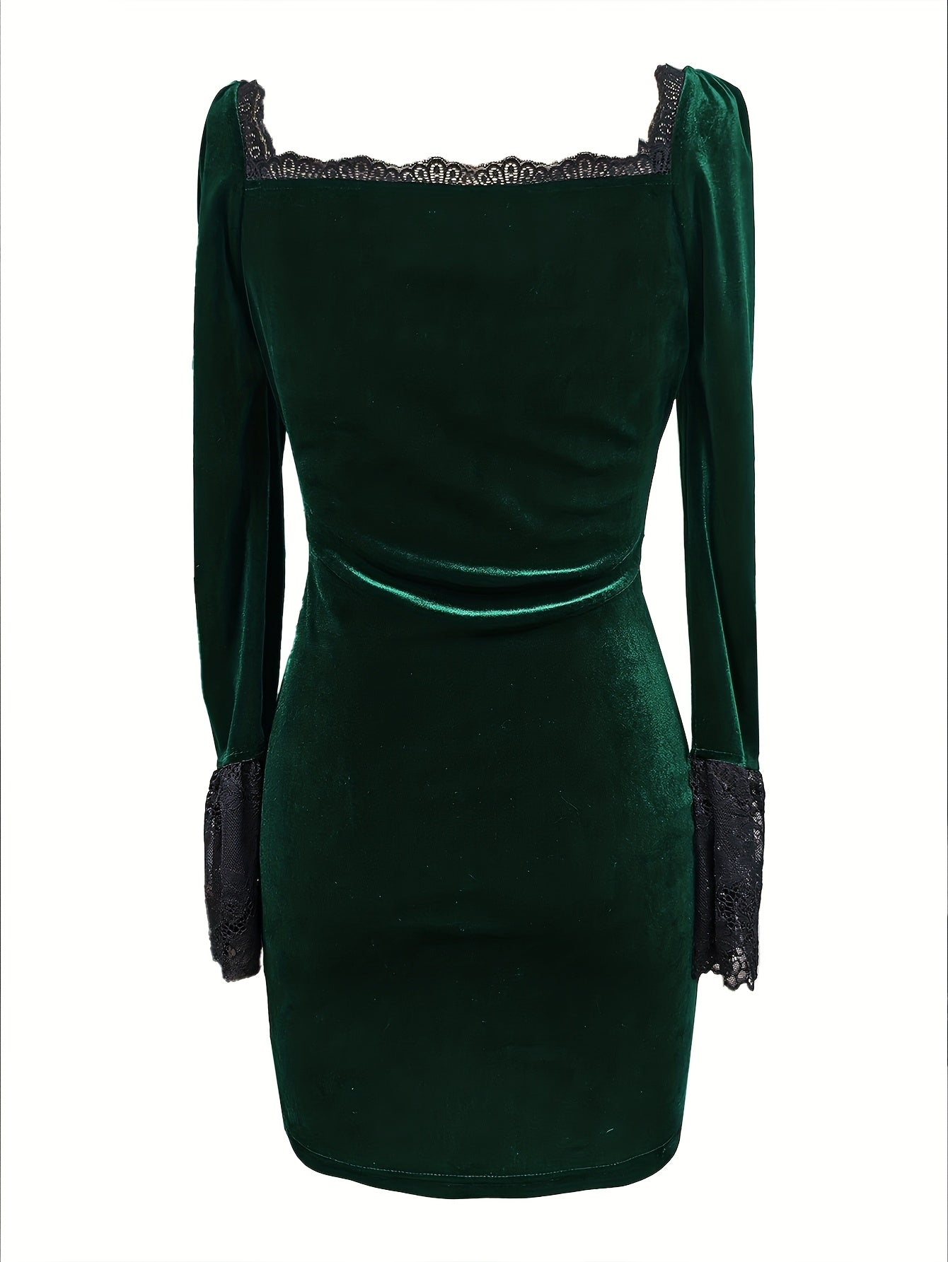 Vestido Elegante Feminino em A-Line com Decote Quadrado e Fenda - Manga Longa - Vestido de Festa de Casamento e Eventos Formal para Todo o Ano, Cor Sólida (Lavagem à Mão/Limpeza a Seco)