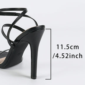 Sandálias Femininas Elegantes e Brilhante Preto com Cobertura Falsa de Bico Redondo, Salto-Agulha Stiletto Com Tira no Cano & Fecho em Ferradela - Calcanhar Ultra-Alta Plataforma, Sapatos Formais para Todos os Seasons Festivos ou Casuaiis Confortáveis, Óptima Acolchoadora Internamente Para Bodyscasamentos, Galás,