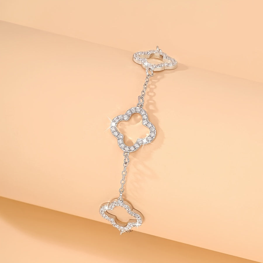 1 Peça Pulseira Feminina com Pingente de Coração Incrustado de Strass - Corrente Adornada, Presente Elegante para Camadas no Dia dos Namorados, Natal, Aniversários, Formatura - Acessório Usável o Ano Todo para Namorada, Esposa (Sem Banho)