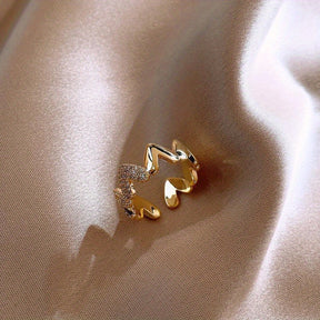 Anel Ajustável de Coração Aberto - Joalheria Minimalista em Tom Dourado com Detalhes Intrincados, Design Leve e Luxuoso para Trajes Casuais & Ocasiões Especiais, Joias de Coração, Acessório de Moda, Joia Única