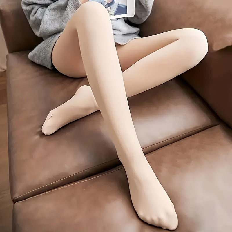 Meias-calças de Forro de Fleece para Mulheres - Leggings de Nylon Quentes e Modeladoras para Outono & Inverno, Anti-Engasos, Macias e Elásticas Bege/Nude, Laváveis à Máquina