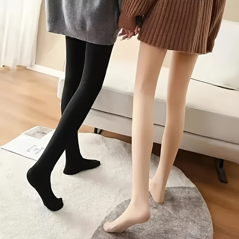 Meias-calças de Forro de Fleece para Mulheres - Leggings de Nylon Quentes e Modeladoras para Outono & Inverno, Anti-Engasos, Macias e Elásticas Bege/Nude, Laváveis à Máquina