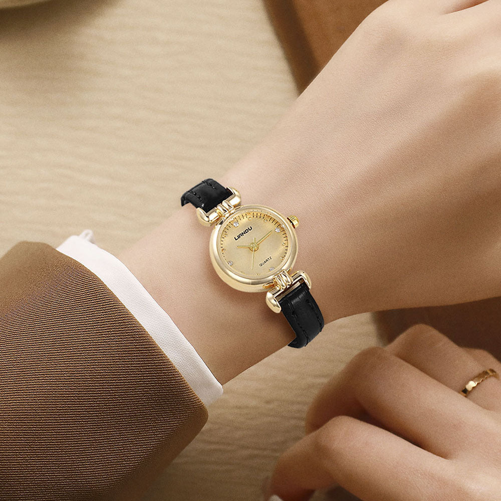 Relógio de Pulso Vintage Feminino, Mostrador Pequeno Redondo com Strass Elegante e Sofisticado para Uso Diário e Presentes Festivos, Relógio Antigo Para Mulheres, Com Bracelete Masculina ou Unissexo