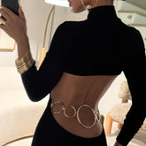 Elegant Black Long-Sleeve Dress - Timeless Sophistication