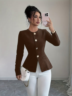 Fashion Long Sleeve Waist-Tightening Jacket with Golden Button Decoration, Versatile for Daily Wear, Spring and Summer