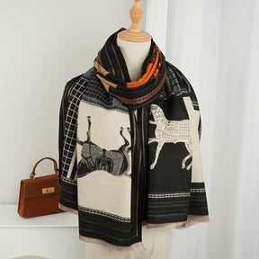 1 Cachecol Boémio Elegante de Dupla Face para Mulher - Poliéster Quente e Respirável, Design com Estampado Animal, Versátil para Saídas Casuais e Composição Elegante, Perfeito para Moda de Outono/Inverno, Acessório de Roupa Casual | Estilo Boémio | Cachecol de Poliéster