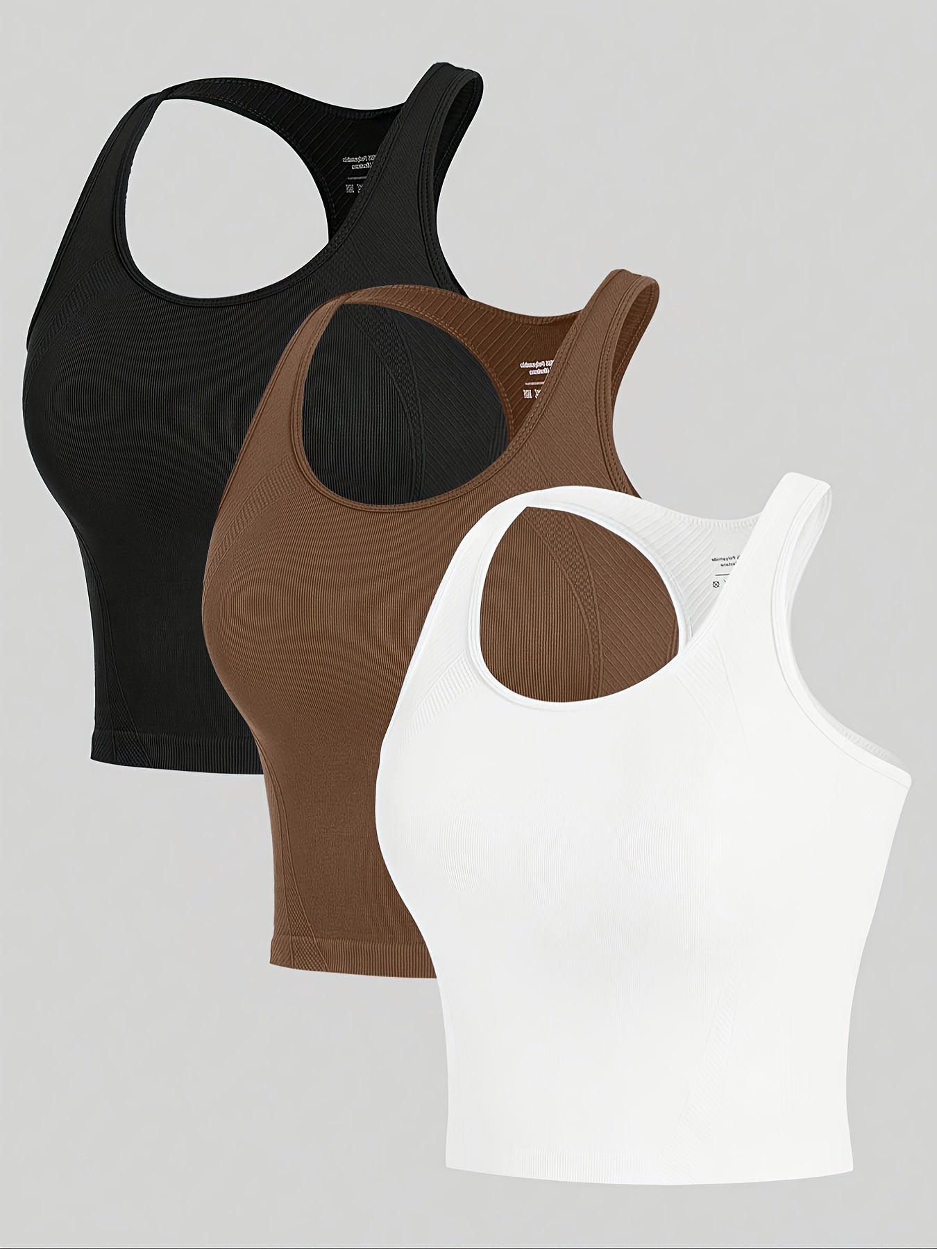 3pcs Mulheres Alta Elasticidade Treino Tank Tops - Off-Shoulder/Regular Fit, Cor Sólida, Não Padded para Corrida, Yoga, Ginásio - Primavera/Verão Activewear, Acessórios de Treino, Vestuário de Yoga, Design Minimalista, Tecido de Alta Elasticidade