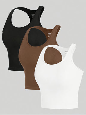 3pcs Mulheres Alta Elasticidade Treino Tank Tops - Off-Shoulder/Regular Fit, Cor Sólida, Não Padded para Corrida, Yoga, Ginásio - Primavera/Verão Activewear, Acessórios de Treino, Vestuário de Yoga, Design Minimalista, Tecido de Alta Elasticidade