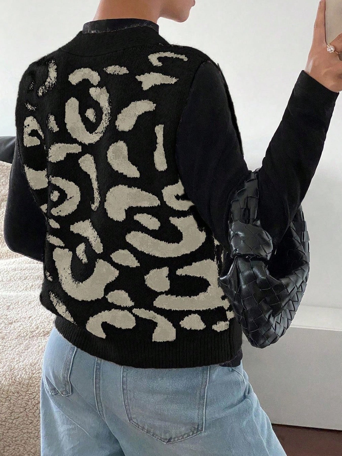 Novo Colete Feminino Elegante com Decote em V e Botões Abertos sem Mangas Estampa de Leopardo - Tamanho Único