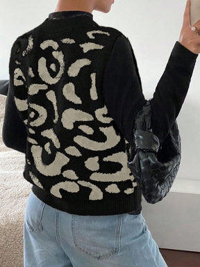 Novo Colete Feminino Elegante com Decote em V e Botões Abertos sem Mangas Estampa de Leopardo - Tamanho Único