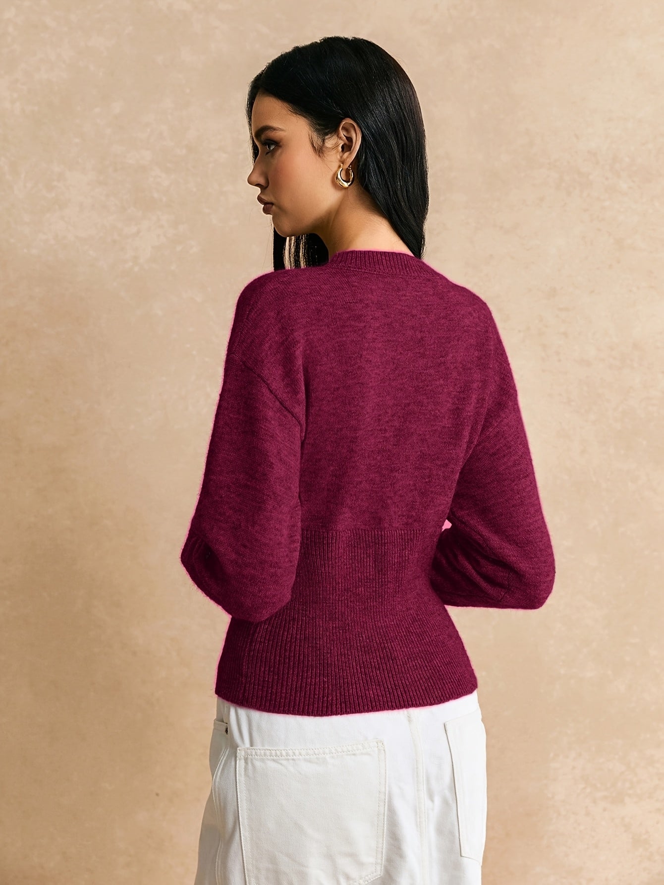 Cardigã elegante de coroas para mulheres - Manga comprida, fecho de botão, decote redondo, elástico e elegante para outono/inverno, casual a formal, vestuário formal de inverno | Cardigã de decote redondo | Construção, cardigã de malha