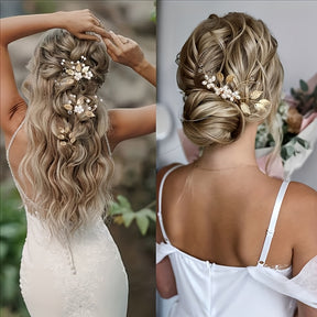 Conjunto de 4 peças de acessórios elegantes para o cabelo de casamento - Imitação de pérola, cristal, rhinestone, pente, clipe e peças de flores para noivas e damas de honra, acessórios para o cabelo de casamento para a noiva, acessório para o cabelo de mulher, agulha para o cabelo, acessório para o cabelo de noiva