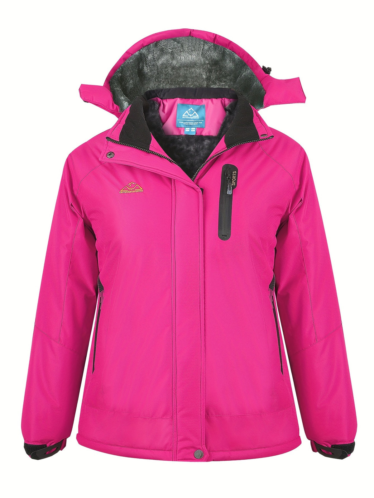 Casaco de esqui feminino com forro azul claro, capuz removível, gola de corte completo com fecho de correr, design com capuz, forro de lã multi-bolsos, ideal para esportes de inverno, snowboard, caminhadas e acampamentos, casaco de esportes de inverno|casaco com capuz|casaco forrado