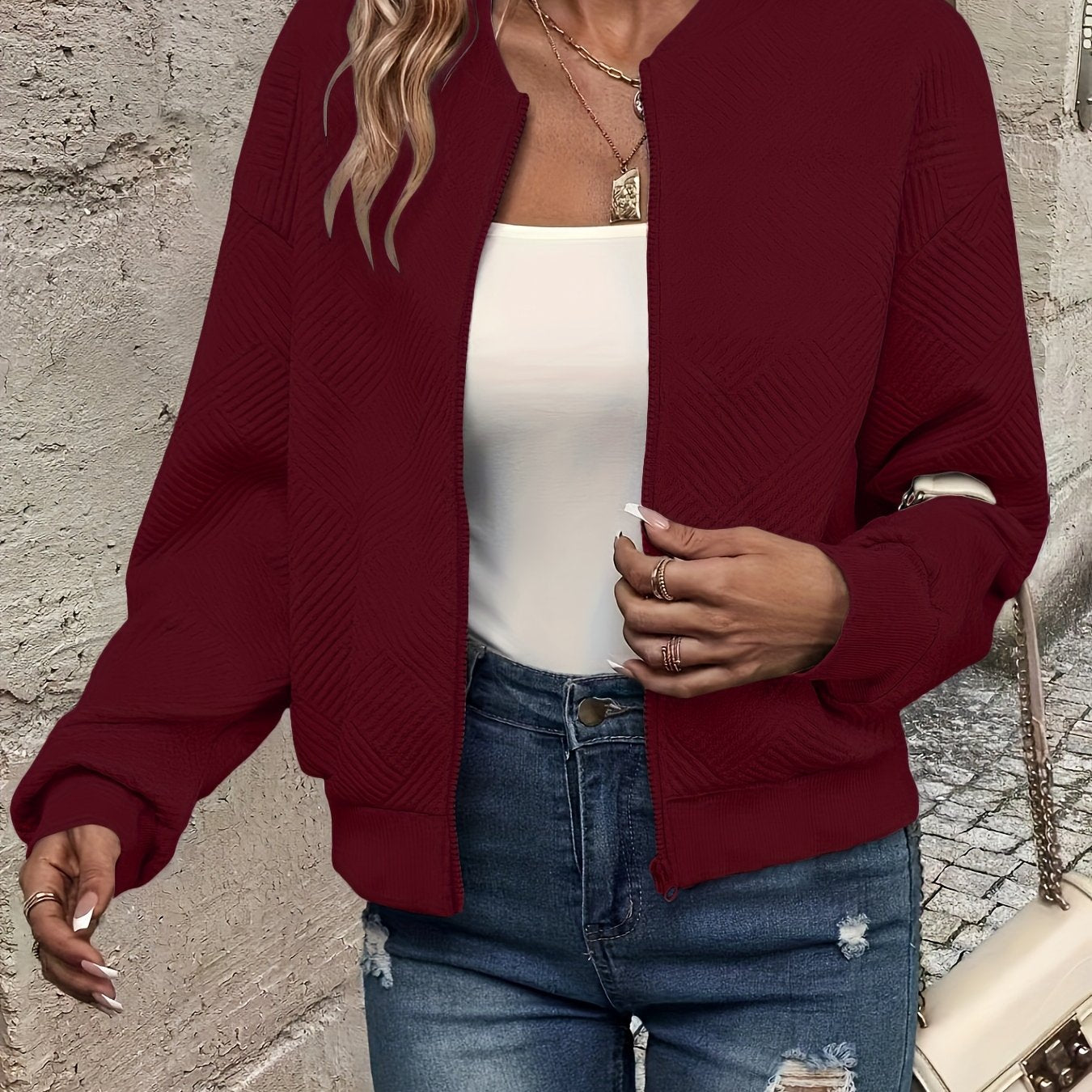 Chic Green Textured Zip Jacket for Women