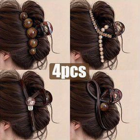 4 unidades de presilha avançada cor café para mulheres, novo modelo 2025, presilha grande para volume de cabelo na nuca, cabelos com múltiplas mechas, presilha tubarão com faixa