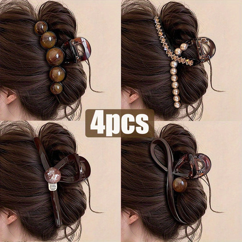 4 unidades de presilha avançada cor café para mulheres, novo modelo 2025, presilha grande para volume de cabelo na nuca, cabelos com múltiplas mechas, presilha tubarão com faixa
