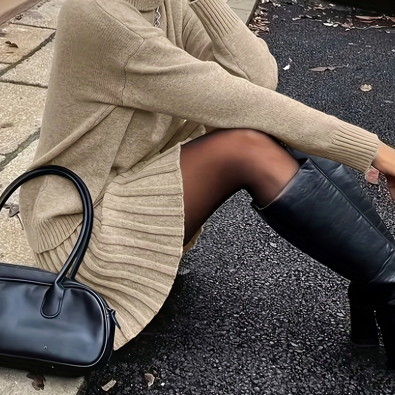 Sophisticated High-Neck Sweater & Skirt Set - Autumn Chic