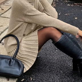 Sophisticated High-Neck Sweater & Skirt Set - Autumn Chic