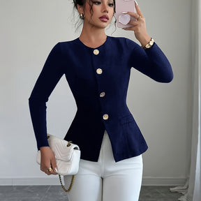 Elegant Waist-Tightening Jacket with Golden Accents