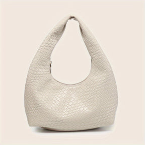 Bolsa Hobo Elegante Bordô Tecida com Crescente para Mulheres - Cor Sólida Chique, Fecho de Zíper, Tote de Ombro em Couro Ecológico Durável com Forro de Poliéster, Bolsa de Mão Fashion para o Subaxilar