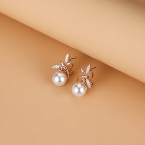 Conjunto de joias de liga elegante vintage, colar com pingente de pérola de imitação de libélula e brincos, acessórios de moda unissexo, para celebrações, aniversários, Dia dos Namorados e Dia da Mãe