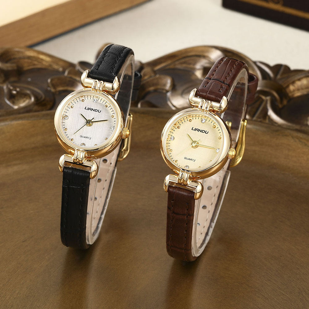 Relógio de Pulso Vintage Feminino, Mostrador Pequeno Redondo com Strass Elegante e Sofisticado para Uso Diário e Presentes Festivos, Relógio Antigo Para Mulheres, Com Bracelete Masculina ou Unissexo