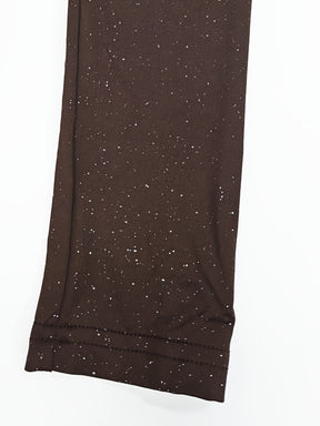 Vestido elegante de manga comprida e decote nas costas - Castanho brilhante, design franzido, bainha alta-baixa, perfeito para festas e eventos formais, roupa de noite formal | Textura brilhante | Detalhes franzidos, vestido