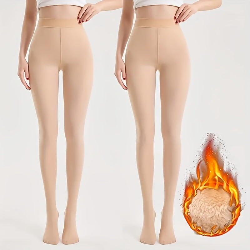 Meias-calças de Forro de Fleece para Mulheres - Leggings de Nylon Quentes e Modeladoras para Outono & Inverno, Anti-Engasos, Macias e Elásticas Bege/Nude, Laváveis à Máquina