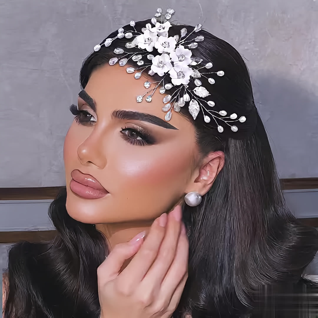 Pente de cabelo de noiva floral artesanal elegante com contas e pérolas brilhantes - Acessório de cabelo de noiva em resina de estilo doce para noivas e eventos formais, Acessórios de cabelo de noiva, Traje para noiva, Pente para cabelo de noiva/mulher, Tiara para noiva, Pente elegante para cabelo de noiva, Pente floral para cabelo de noiva, Acessório de cabelo de noiva, Coroa de noiva elegante, Coroa para mulheres, Acessórios de noiva, Acessório de casamento