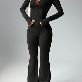 Chic Spring/Summer Women's Set: Zipper Jacket & Flare Pants