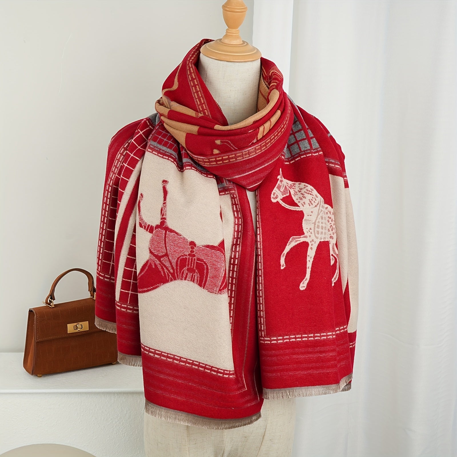 1 Cachecol Boémio Elegante de Dupla Face para Mulher - Poliéster Quente e Respirável, Design com Estampado Animal, Versátil para Saídas Casuais e Composição Elegante, Perfeito para Moda de Outono/Inverno, Acessório de Roupa Casual | Estilo Boémio | Cachecol de Poliéster