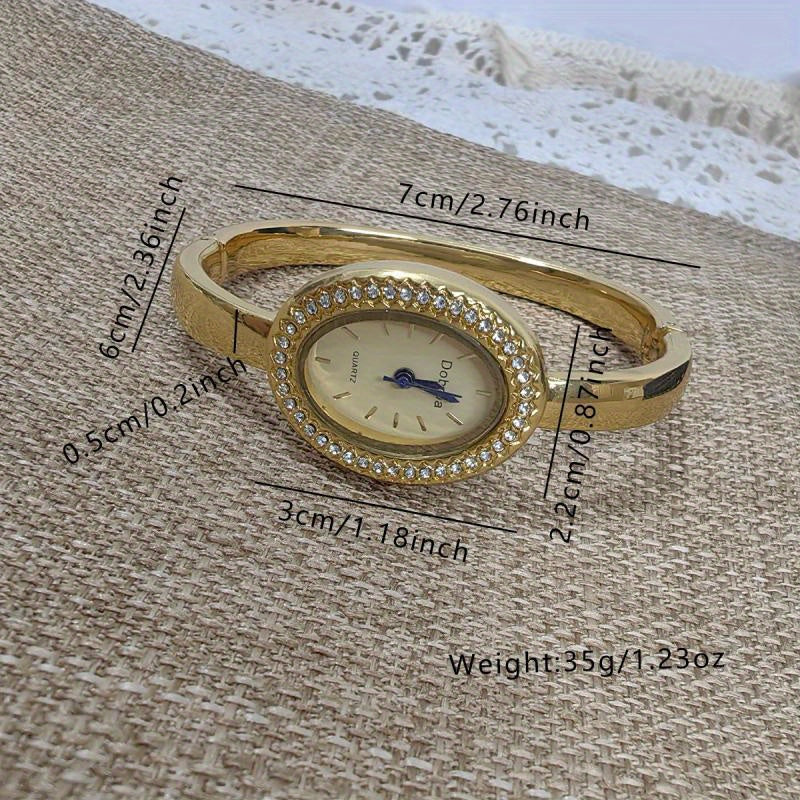 Novo Relógio Feminino, Dourado Rosé, Design de Luxo Leve e Exclusivo, Pulseira Oval com Numerais Romanos