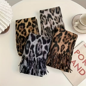 Lenço de leopardo para mulheres - Elegante envoltório de pescoço com estampa animal, suave e quente, à prova de vento, acessório de inverno para ocasiões diárias e formais, lenço elegante não elástico em preto/bege/, presente de férias perfeito para mulheres, moda sazonal, envoltório elegante, material premium, amantes da moda
