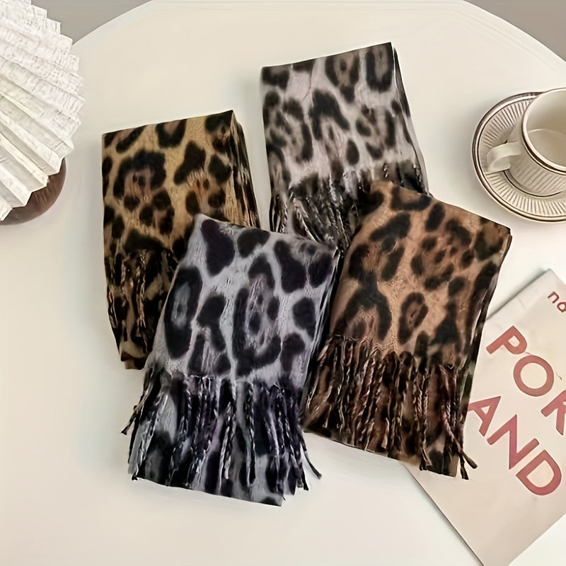 Lenço de leopardo para mulheres - Elegante envoltório de pescoço com estampa animal, suave e quente, à prova de vento, acessório de inverno para ocasiões diárias e formais, lenço elegante não elástico em preto/bege/, presente de férias perfeito para mulheres, moda sazonal, envoltório elegante, material premium, amantes da moda